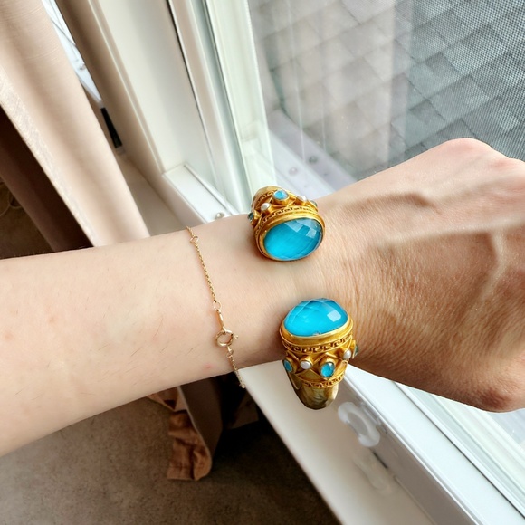 JULIE VOS CANNES CUFF gold in Iridescent London Blue large hinged bangle STUNNER - Picture 8 of 8